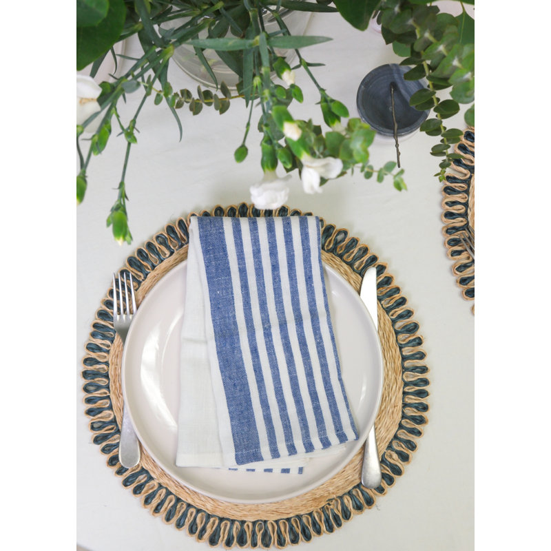 Brittany Square Napkin, White/Blue