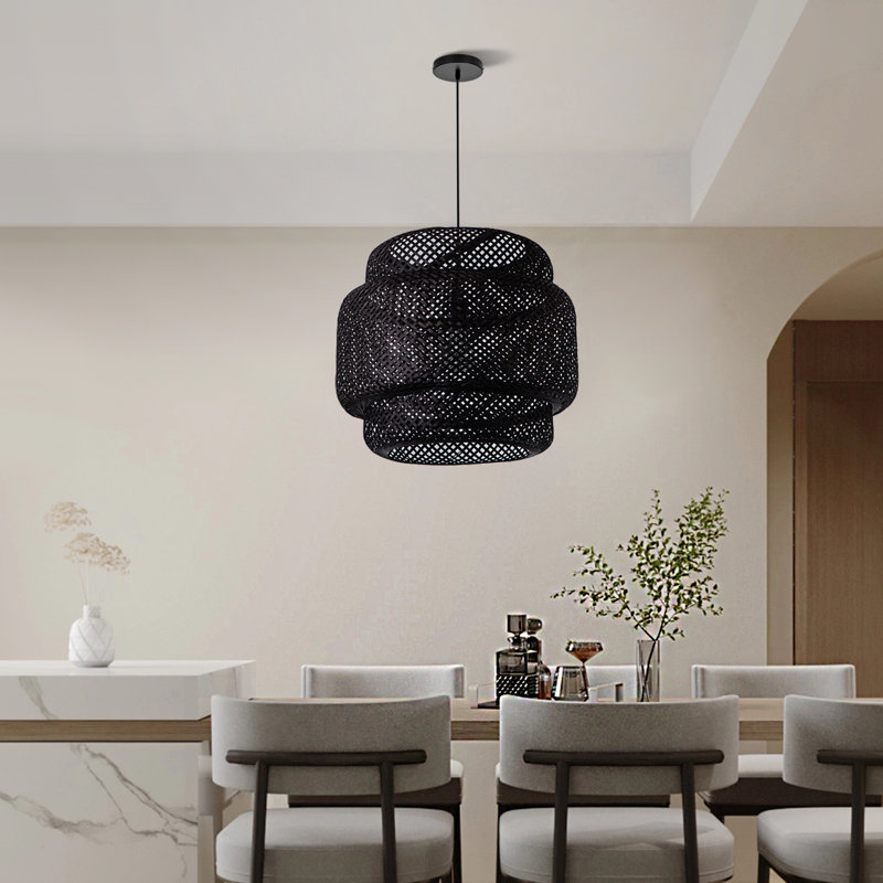 Luminaire suspendu géométrique à 1 lumière Keaney, Noir, H 19,68 po x l 19,68 po x P 19,68 po
