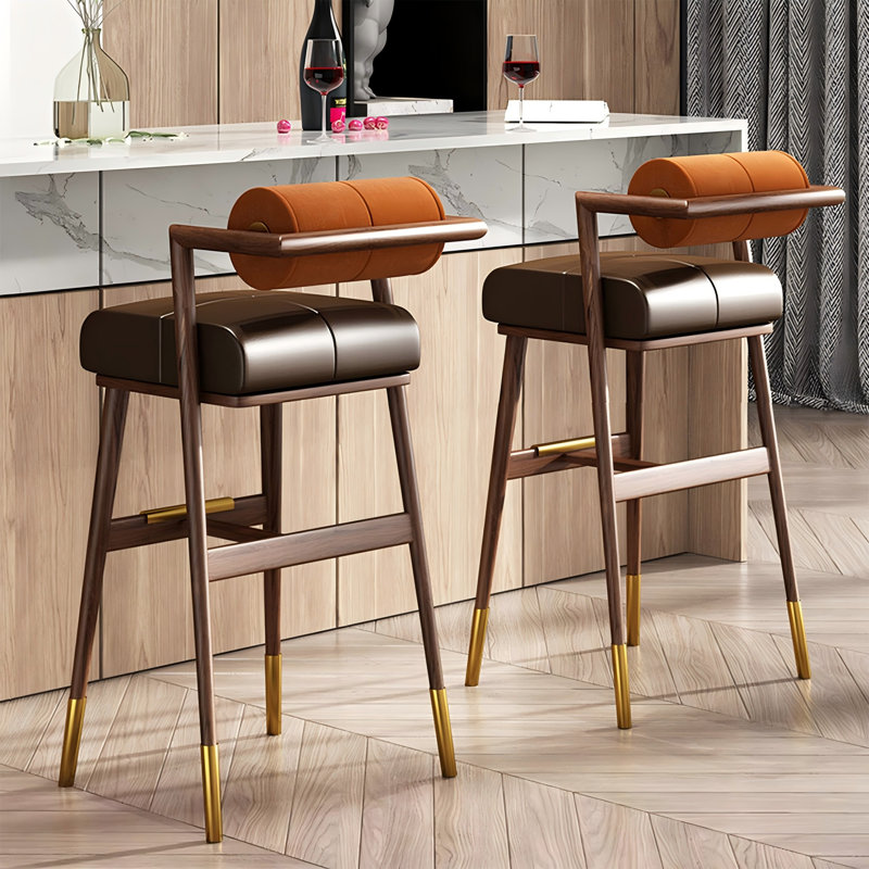 Tabouret de bar en bois massif rétro, Tabouret de comptoir (assise à une hauteur de 25,