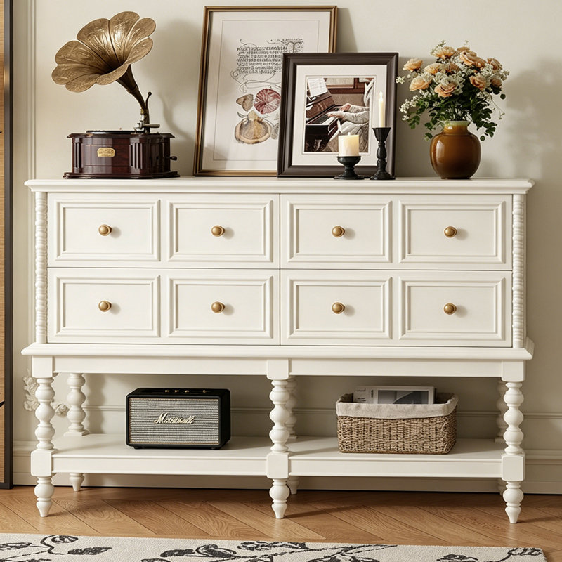 Console américaine de style américain, Blanc, H 39,4 po x l 63 po x P 15,7 po