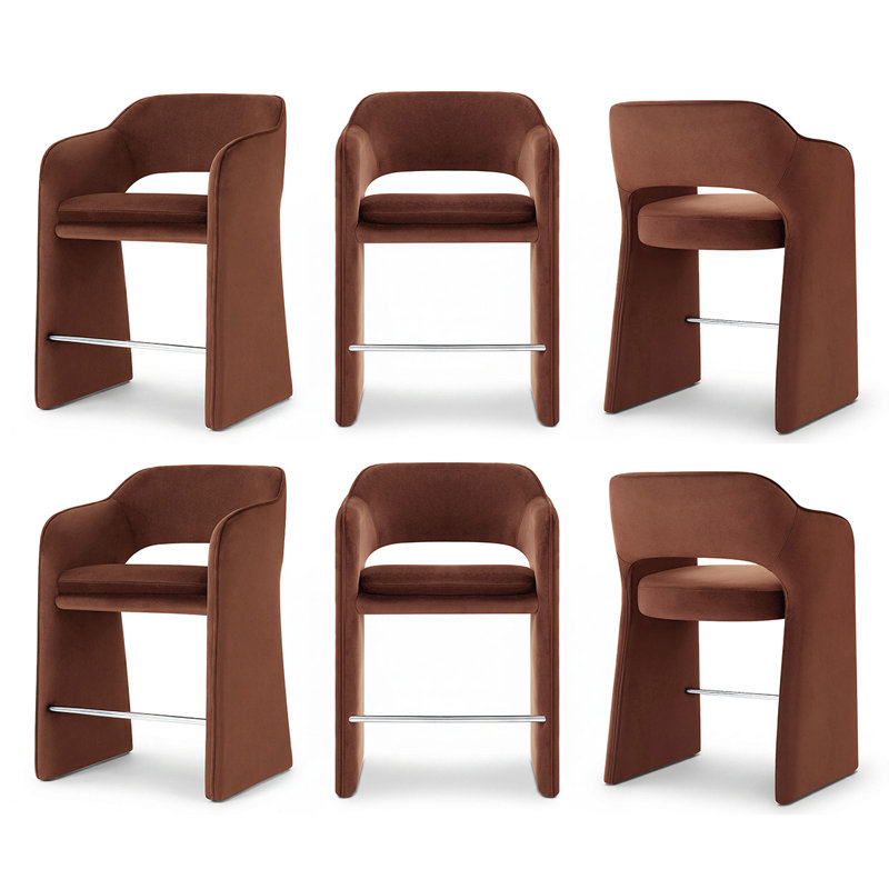Tabouret de bar 24 po en velours 24 po entièrement assemblé avec accoudoirs (ensemble de 6), Sierra