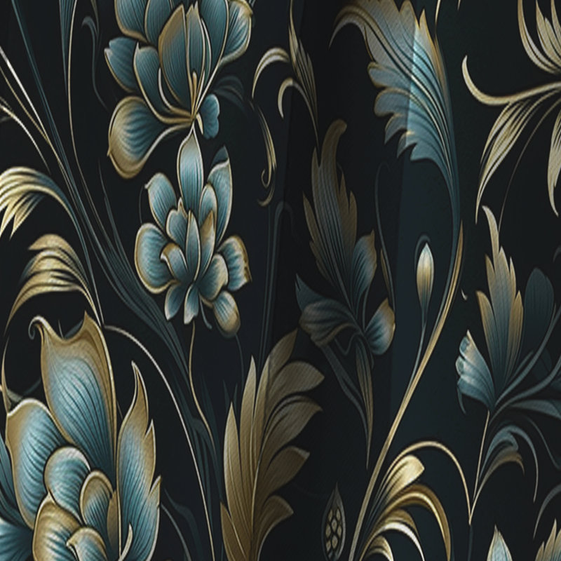 Or et bleu Luxury Damask Symphony II - Rideau damassé - Rideau occultant - 1 panneaux, L 52 po x L 90 po