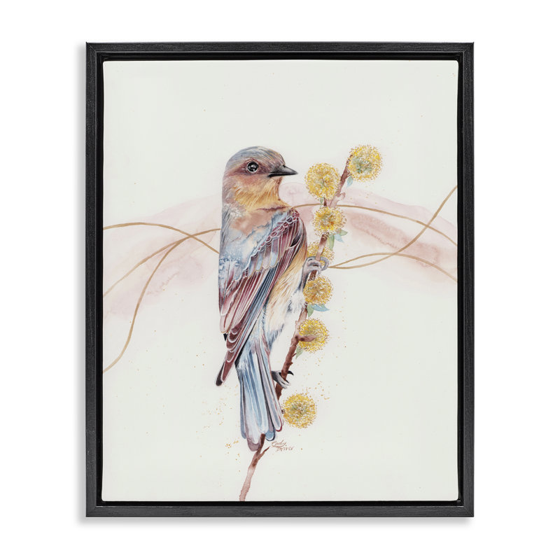 Cadre flottant Bird & Puffy Flowers, design par Cady, H 31 po x l 25 po, Cadre flottant noir de jais