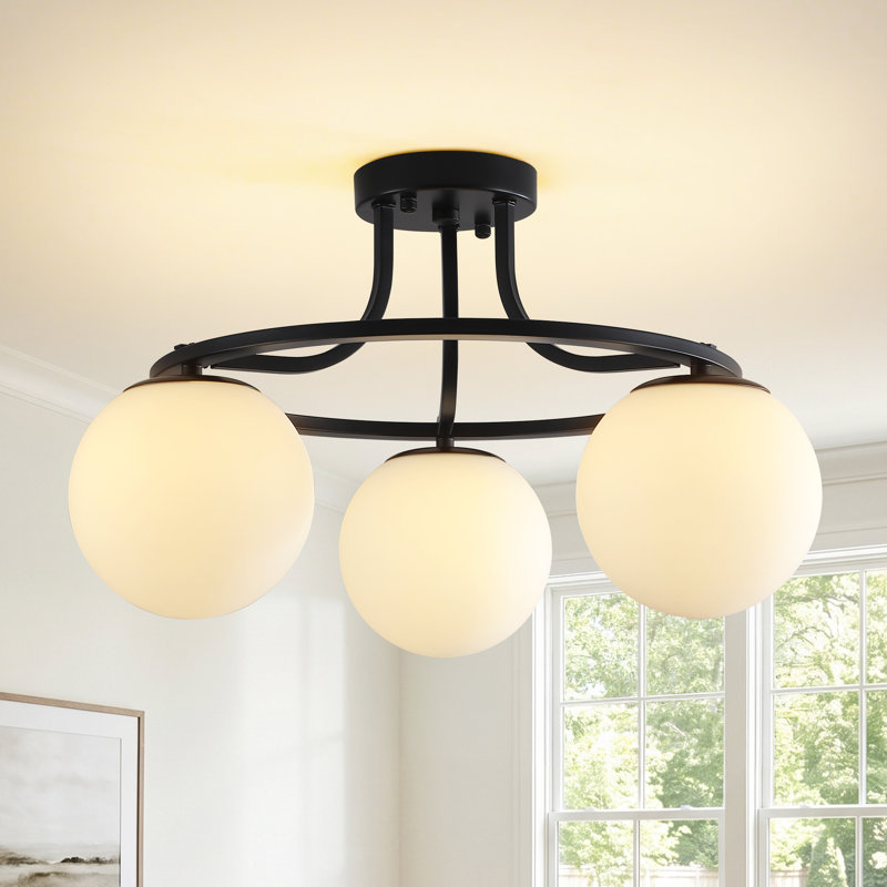 3- Lights 20.08'' Modern Black/Brass Iron Glass Cover Globe Semi Flush Mount Lighting For Bathroom/Hallway/Entryway
