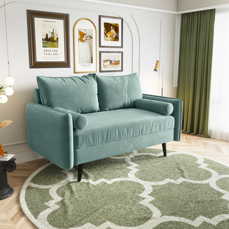 Evalei Velvet Round Arm Sofa, Aqua Turquoise, 33.5'' H x 58'' W x 32'' D