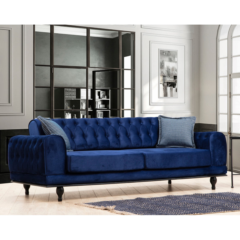 Canapé convertible 86,6 po Ahquan, 100 % polyester bleu marine