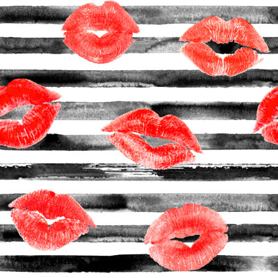 Lips Kisses Striped - Wrapped Canvas Print
