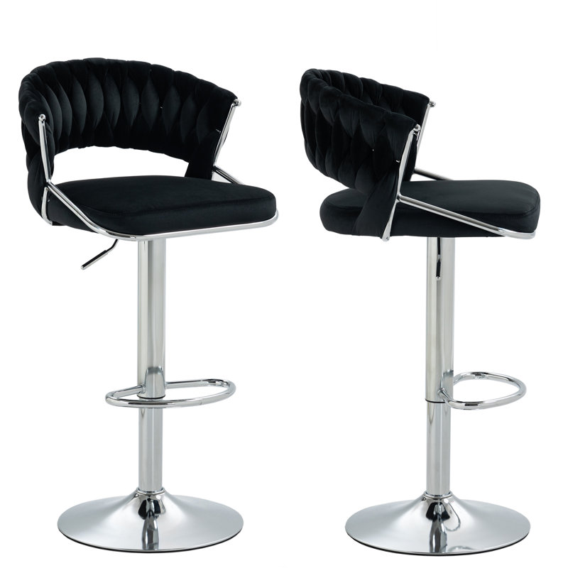 Christal Height Adjustable Swivel Bar Stool, Black, Silver