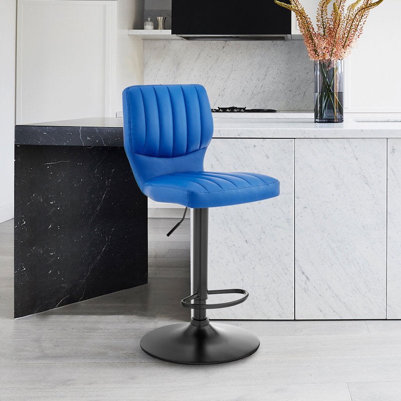 Tabouret de bar réglable en similicuir noir, Bleu