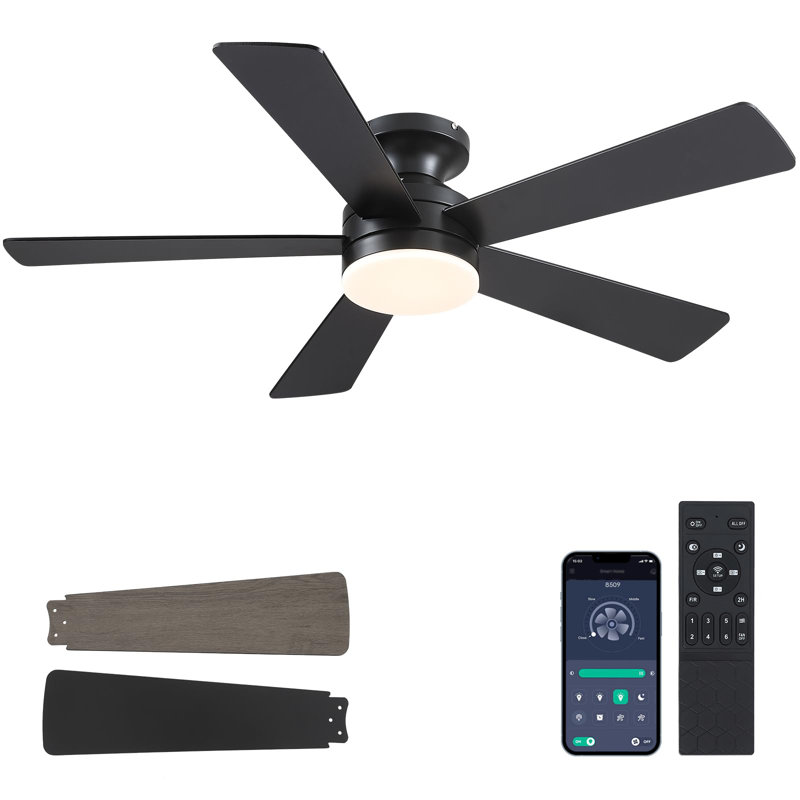 46" Low Profile Ceiling Fan Light With Remote/app Control, Black