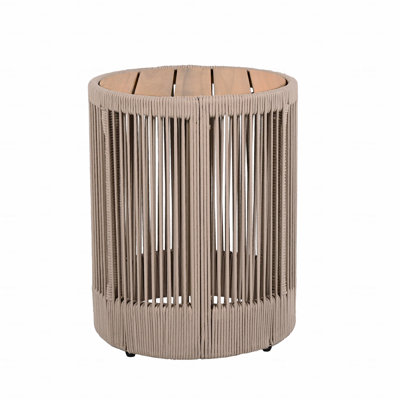 Wooden Side Table, Outdoor Rattan Rope And Acacia  - Patio Balcony Furniture