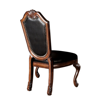 Chaises d'appoint noires et cerise de 2 pièces - Conception haute sans accoudoirs, siège rembourré en cuir d'unité centrale, garniture cloutée, pieds en bois pour le modèle d'un souper, salle à manger