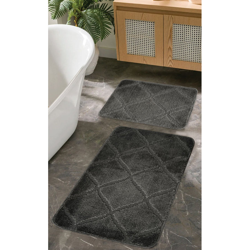 Ensemble de tapis de bain Premium (2 pièces), anthracite, 19,7 po x 31,5 po et 15,7 po x 19,7 po | 100% polypropylène, 1,5 lb par mètre carré, épaisseur totale: 0,4 pouce | Semelle antidérapante en latex naturel, lavable à la machine pour un entretien facile