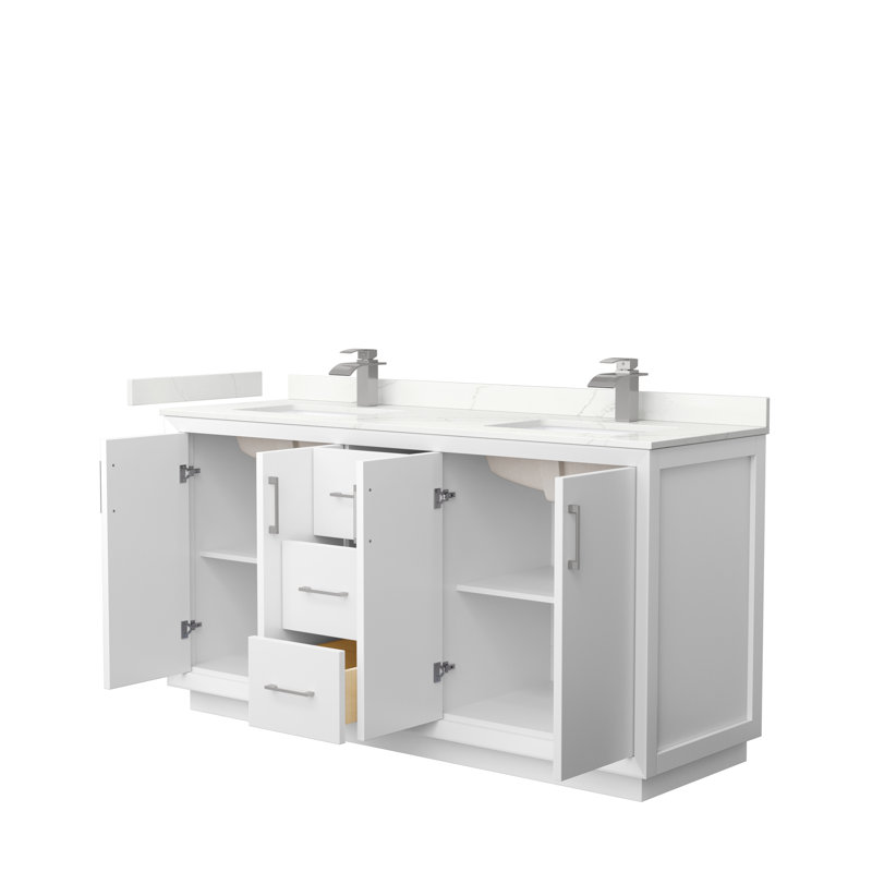 Strada 66'' W Double Vanity, Matte Black, White, Giotto Quartz