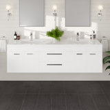 Wauconda 72"W X 20"D Wall Mount Double Sink Bathroom Vanity With White Acrylic Countertop And Integrated Sinks