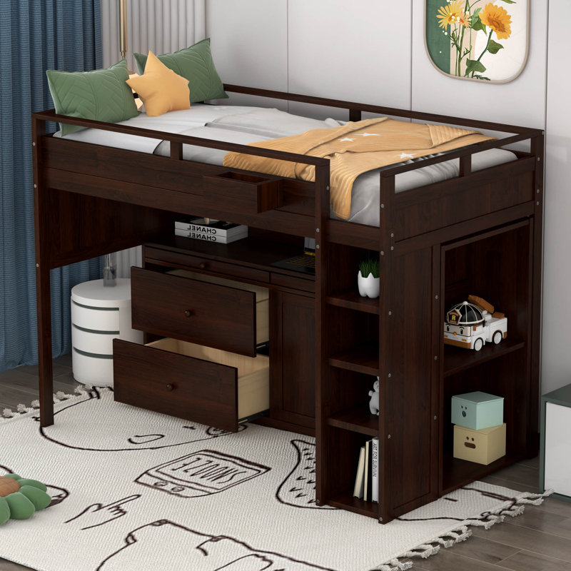 Lit mezzanine simple pour enfant Ilakkiyen, Espresso