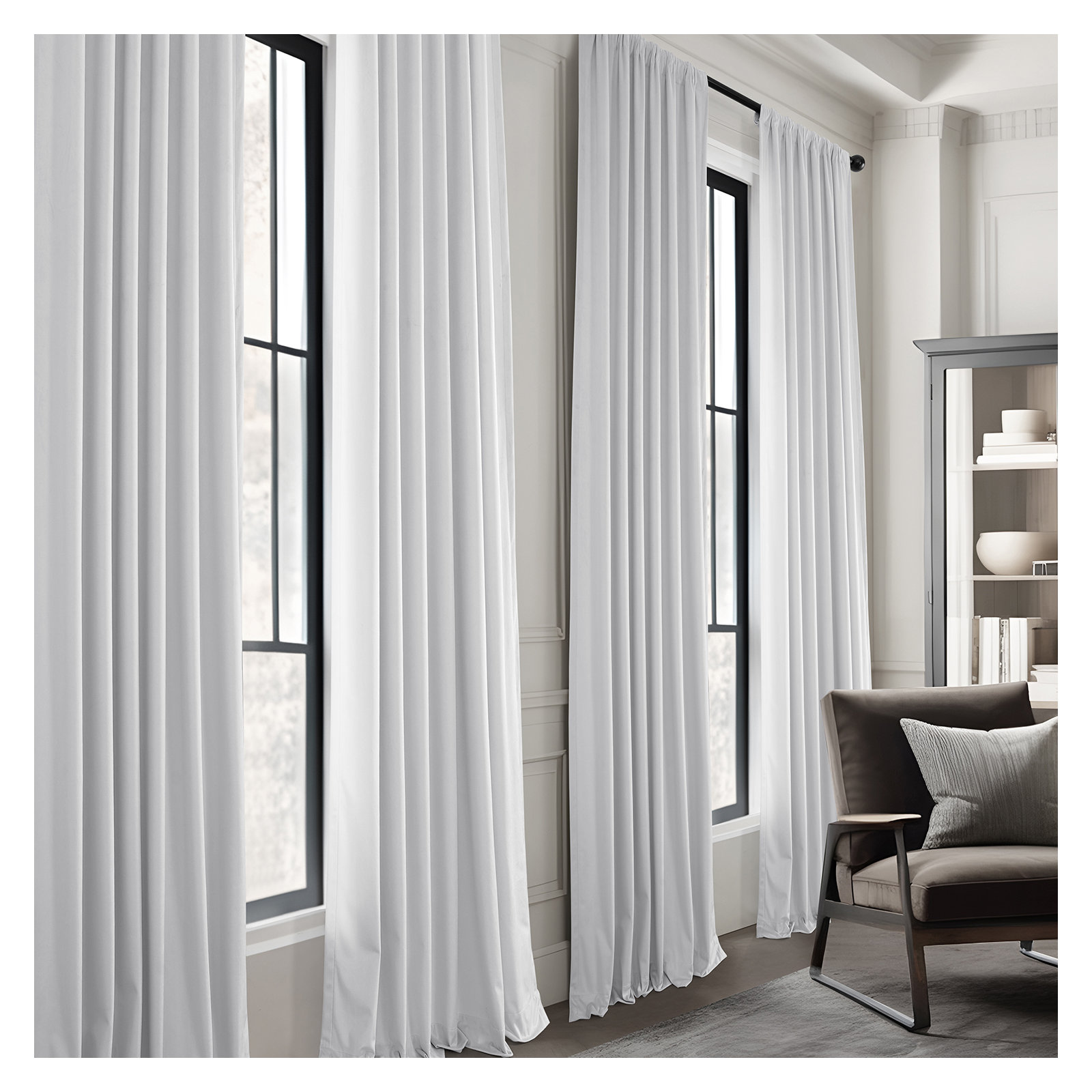 Winnette Velvet Room Darkening Curtain Panels (Set of 2) , Light Ivory, 50" W x 108" L