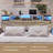 Farmhouse Bed Frame Queen With Bookshelf Headboard And 2 Drawers, Platform Queen Bed With Led Lights And Charging Station, Grey