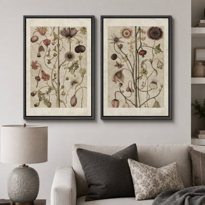 Abstrait botanique, "plante florale classique, photos murales de cuisine neutres rétro, impression sur toile encadrée 2 pièces"