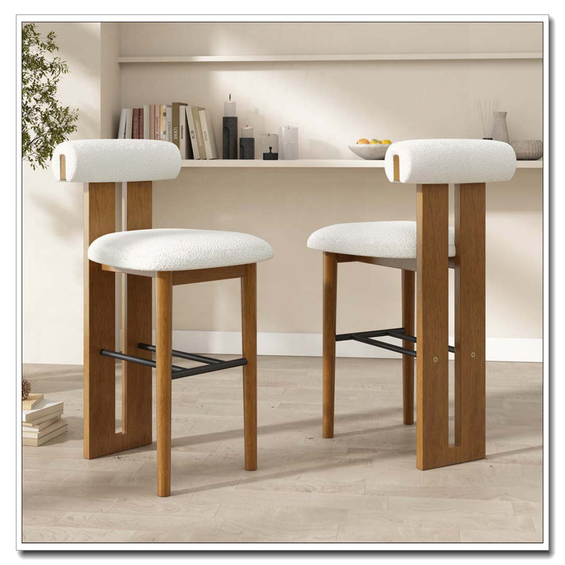 Tabouret de bar rembourré en bois, Blanc