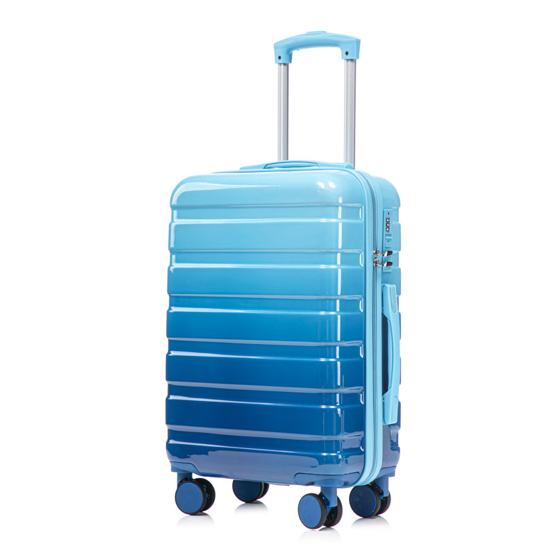 Ensemble de 2 valises en polycarbonate bleu marine et bleu clair avec bagage à main de 20 pouces et étui à cosmétiques de 14 pouces