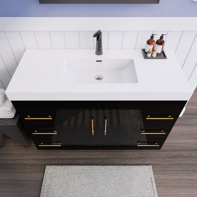 48'' Single Bathroom Vanity with Acrylic Top, Gloss Black