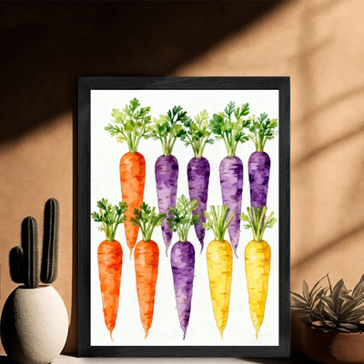 Black Framed Vintage Colorful carrot watercolor painting Wall Art Retro Style Framed Prints