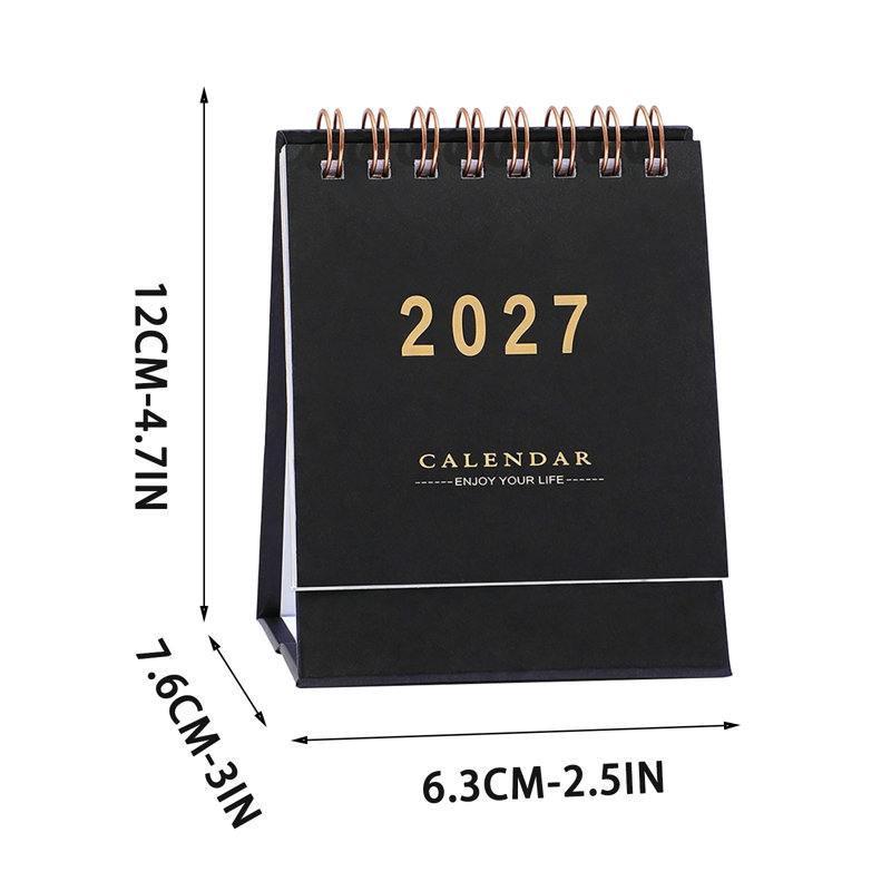 Calendrier 2027 simplifié, couleur unie, petit calendrier anglais, Noir