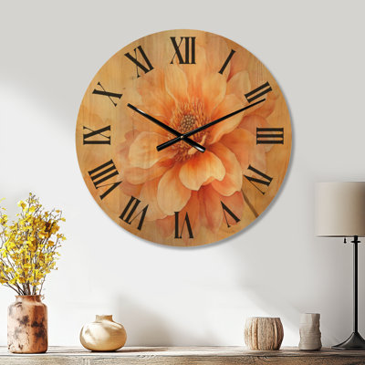 Extra Large Botanical Clock – Earth Tone Floral Bloom, Printed on Wood