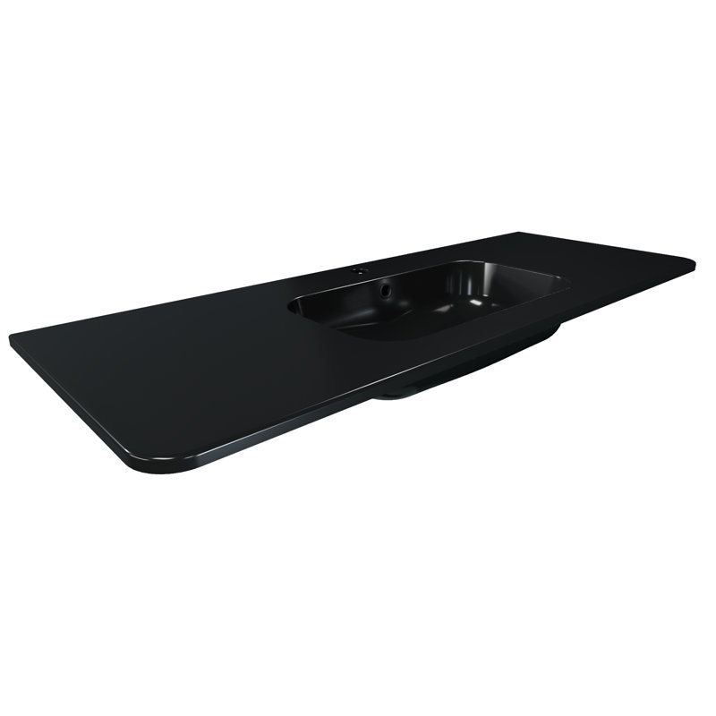 Plan de toilette intégré de 122 cm (48 po) avec trop-plein, robinet monotrou non inclus, grand angle en R, Black