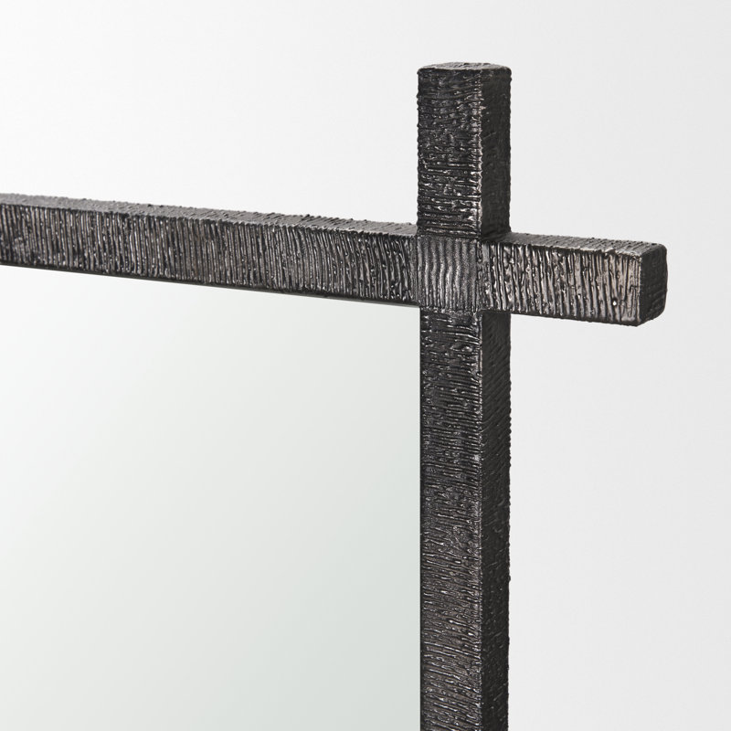 Rusin Is A Rectangular Mirror With A Textured Metal Cross Frame In A Brushed Gold Finish., Black