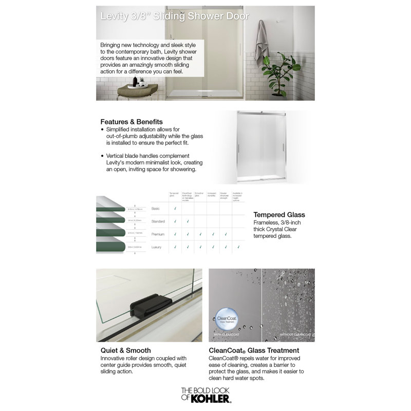 Levity 59.63" x 74" Double Sliding Shower Door with Blade Handles with CleanCoat® Technology, Brushed Nickel