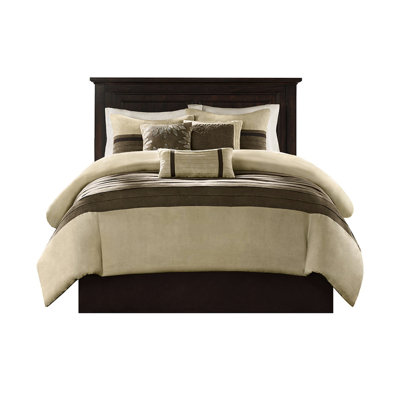 Édredon double imitation suède double - couleurs taupe et brun 7 pièces couleur naturelle