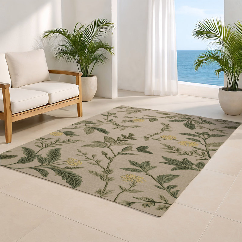 Tapis d'intérieur et d'extérieur gris Botanical, Rectangulaire 2 pi x 3 pi