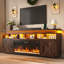 Meuble télé de style ferme avec foyer électrique de 91 cm (36 po) pour téléviseur de 75/80 po, centre multimédia de 81 cm (32 po) de hauteur avec éclairage DEL et prise de courant, console multimédia rustique avec porte coulissante de style grange pour salon-136026569-121085224