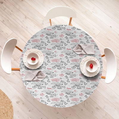 East Urban Home Chinese Fitted Round Tablecloth Diameter Dark Grey Red