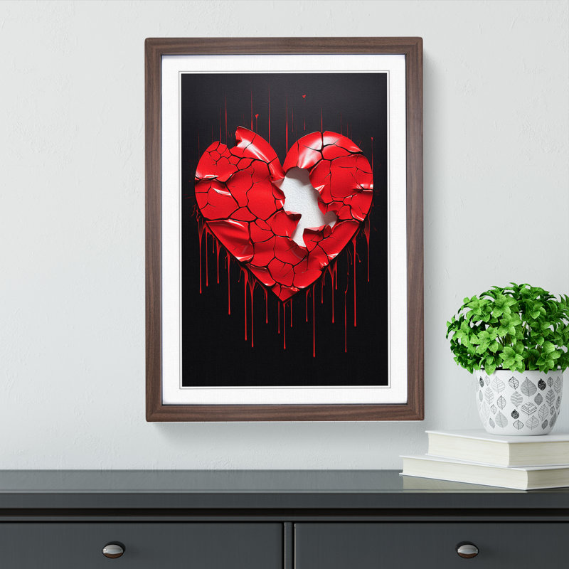 Love Heart Hard Edge Painting No.2 - Single Picture Frame Print on Wood, Walnut Framed, 46cm H x 34cm W x 2cm D