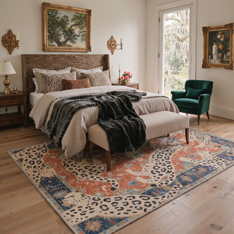 Tapis léopard / intérieur Allandale Lynx, Ivory Orange, Rectangle 9 pi x 12 pi