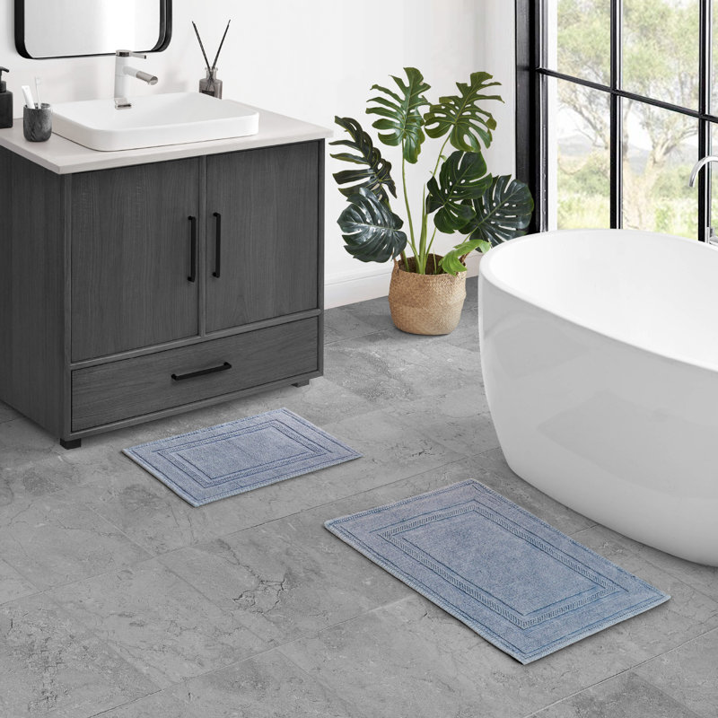 Bryson 100% Cotton Bath Rug, Washed Blue