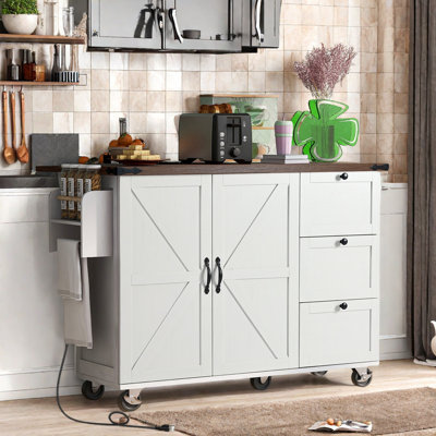 Babken Rolling Kitchen Island with Drop Leaf and Power Ports by Winston Porter