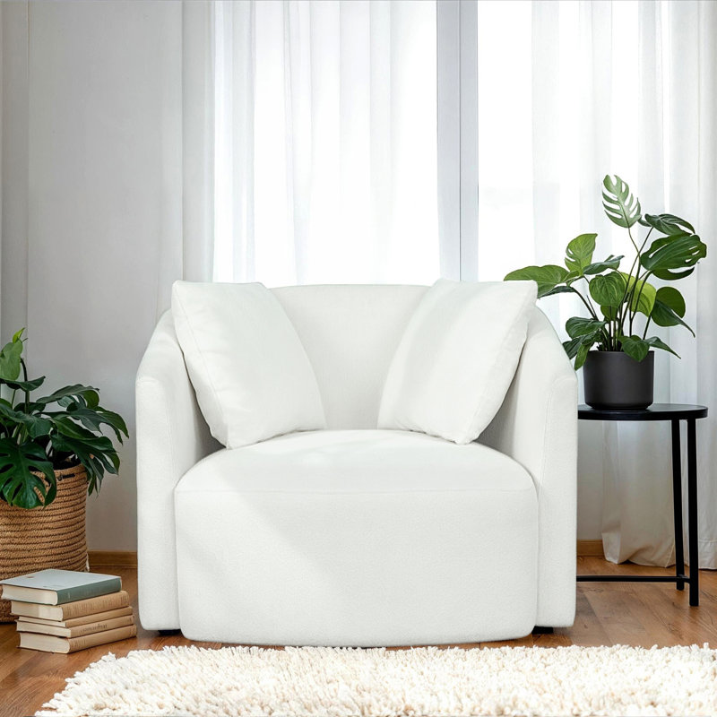 Rory White Sherpa Swivel Accent Chair