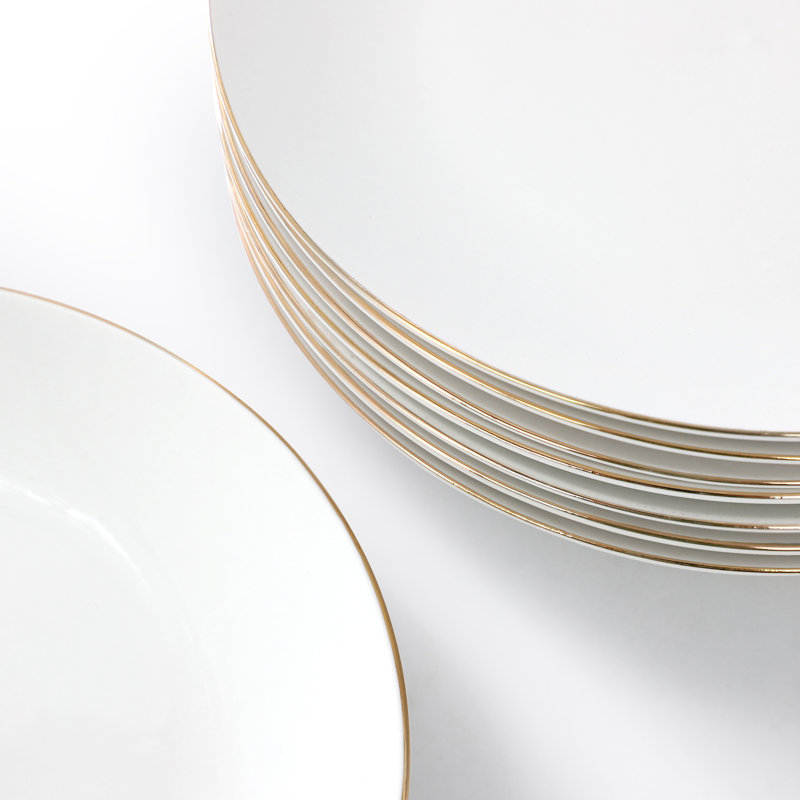 Gibson 8 Piece 7.5 Inch Gold Banded Fine Ceramic Dessert Plate Set