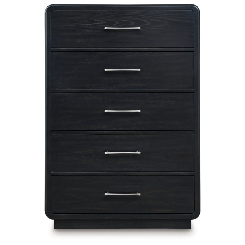 Black Contemporary 5-Drawer Chest with Dovetail Drawer