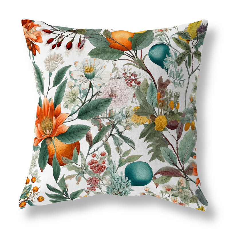 Coussin Orchid Whisper, H 16 po x l 16 po, Blanc / vert / corail