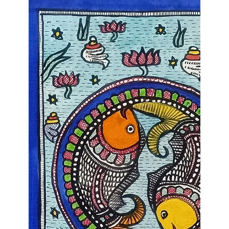 Paire de poissons d'étang | Cow Duck enduit sur un drap ivoire | Par Ruchi Agnihotri
