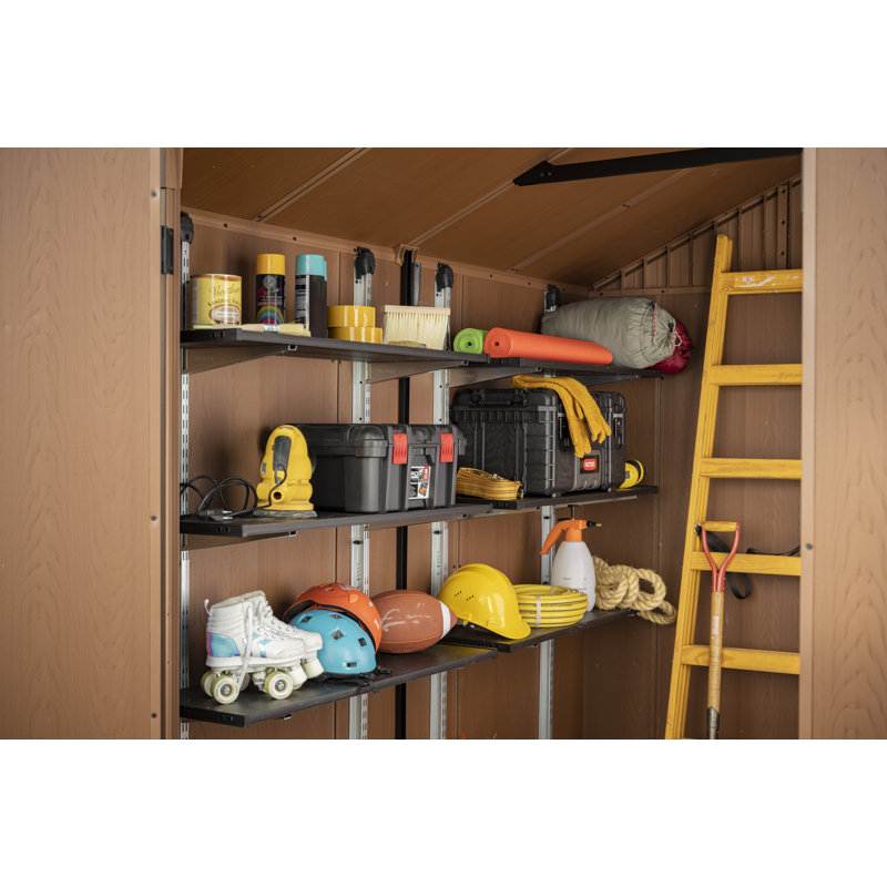 Keter Storage Shed Shelf Kit 40 Inch Easy Assembly Steel Reinforced Utility Kit with Heavy Duty Brackets and Rails, Black