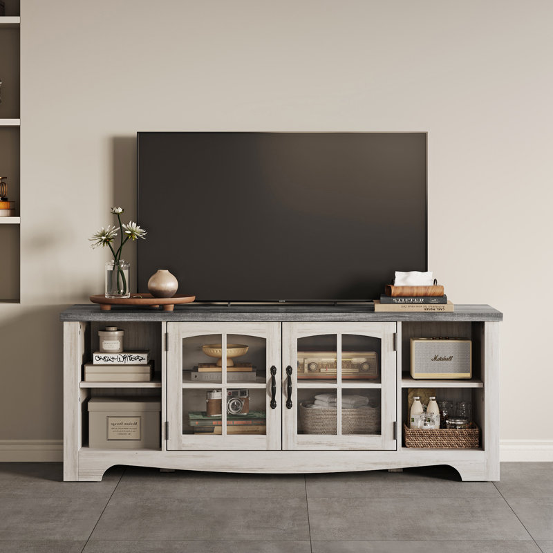 Meuble télé Callison, H 22 po x L 58 po x l 15,4 po, Blanc antique et bois gris
