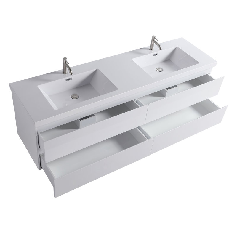 Capot - 1 po 72 po X P 19,70 po P 21,60 po Meuble-lavabo mural H en bois blanc avec double lavabo blanc