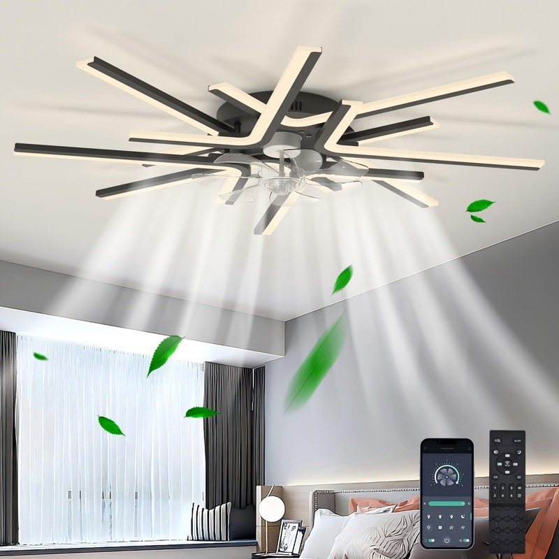 Ventilateur de plafond à DEL à intensité variable réversible à 7 pales 35,43 po avec lumière et télécommande Hanke