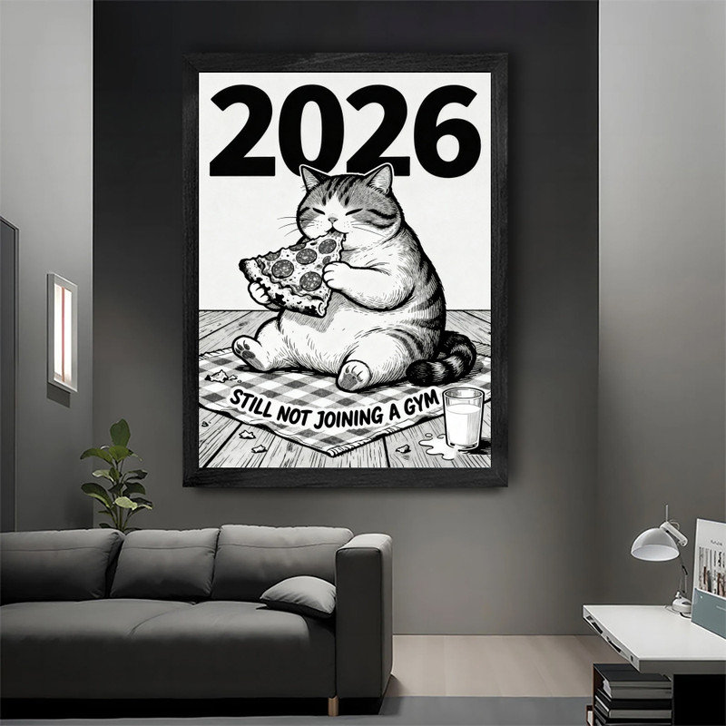Reproduction d'art encadré noir et noir 2026, H 37 po x l 25 po